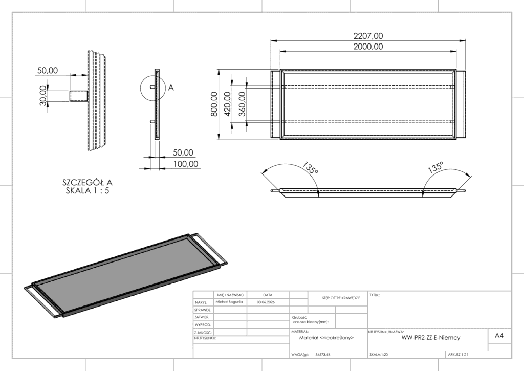 Technische Zeichnung – Breite Leichenwanne – PR2