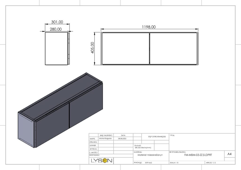 Technical drawing – Stainless steel wall cabinet – PR32